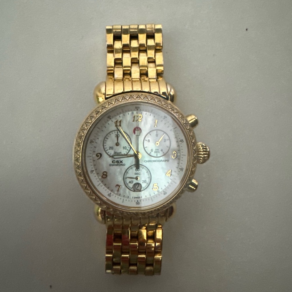 Michele coquette diamond gold plated watch